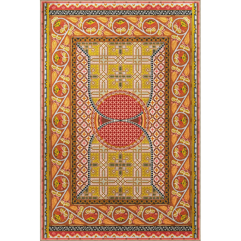 Orange Themed Multicolored Motif Ethnic Floral Patterned Vintage Decorative Carpet, Rectangle 4' x 5'11"