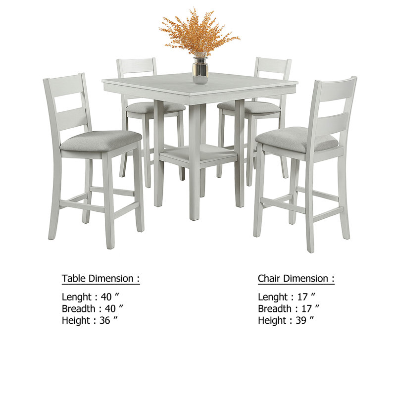Ensemble de table à hauteur de comptoir et 4 chaises Losy, bois de grève blanc, gris, Blanc antique