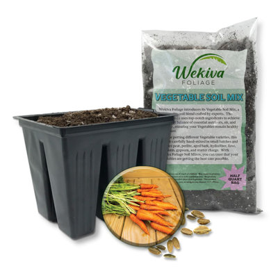 Moonraker Carrot Starter Seed Kit - Carrot Seeds with Tray Liner and Half Quart Vegetable Soil Mix - Grow Your Own Vegetables