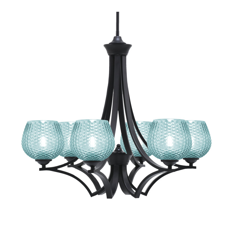 Lustre suspendu 6 lumières en verre turquoise Shutesbury, Bleu, Nickel brossé