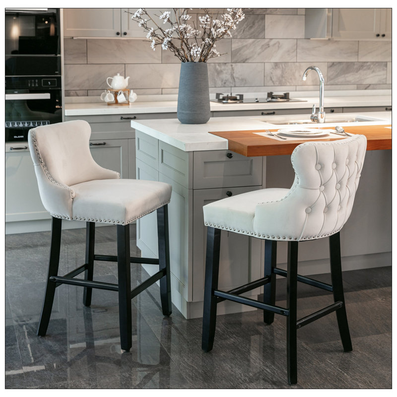 Jeemie Upholstered Counter Stool with Solid Wood Frame, Beige