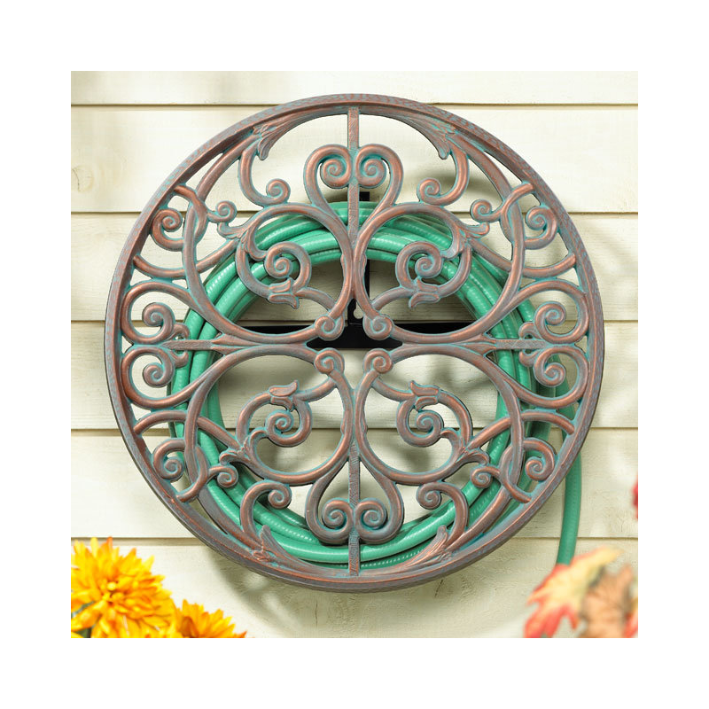 Aluminum Wall Mounted Hose Holder, Copper Verdigris