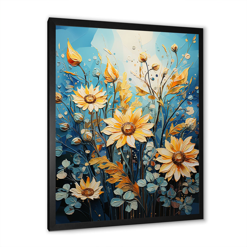 «Expressionist Energy Sunflowers I» sur toile, Cadre photo noir, H 40 po x l 30 po x P 1,5 po