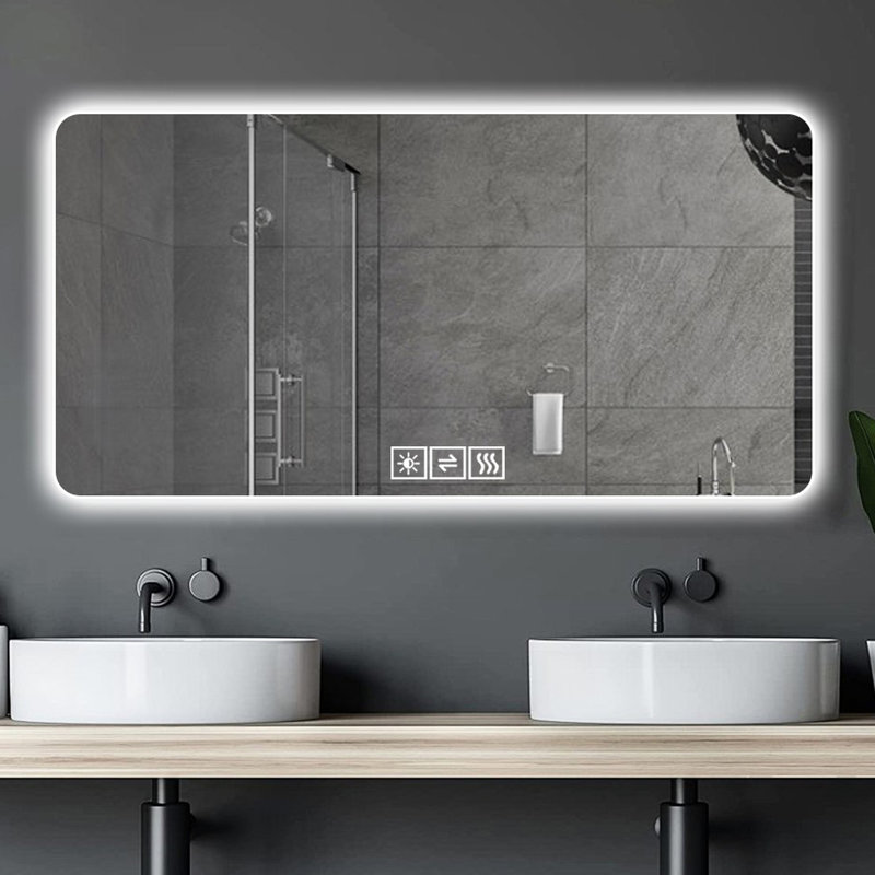 Miroir de salle de bain avec DEL 28 * 60 po, trois couleurs changeantes, résistant à la corrosion, ombre douce, fonction de désembuage