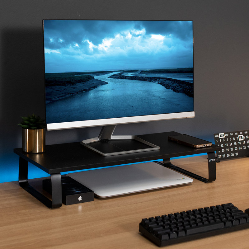 VIVO Black Wood and Steel Ergonomic Desktop Monitor Riser