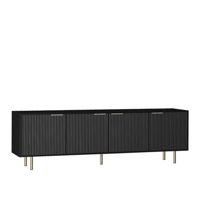Meuble télé noir moderne de 68 po avec retrait avec centre de divertissement avec porte de rangement, meuble télé, convenant aux téléviseurs de plus de 55 po, salon