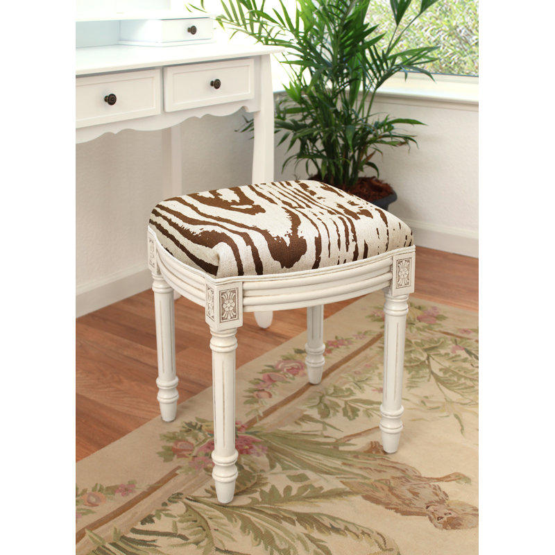 Tabouret de coiffeuse en faux bois Chartreuse, Blanc antique, Brun chocolat
