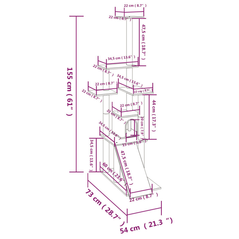 Ruislip 155cm H Cat Tree, Light Grey