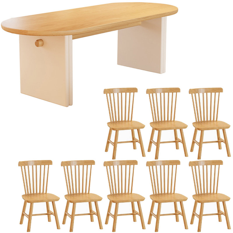 Modern simple solid wood dining table set., 29.5"H x 86.6"L x 35.4"W