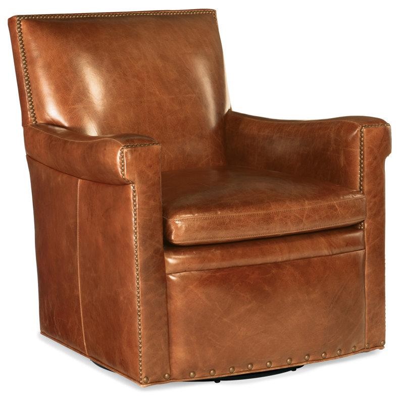 Blaise Swivel Club Chair, Orange Genuine Leather