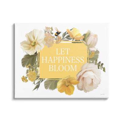 «Bold Let Happiness Bloom» en blanc et rosé par House Fenway - peinture