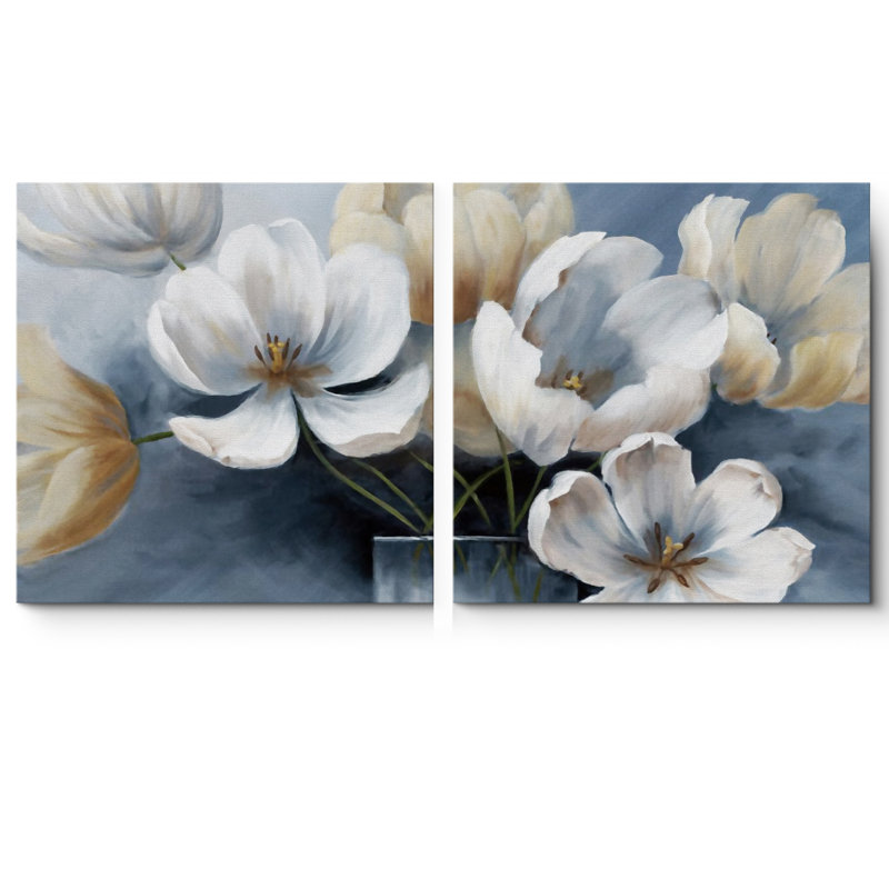 Natural MDF Framed Floral Canvas Wall Art Set