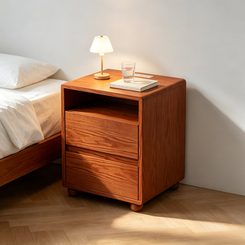 Table de chevet compacte en bois de noyer massif Mid-Century