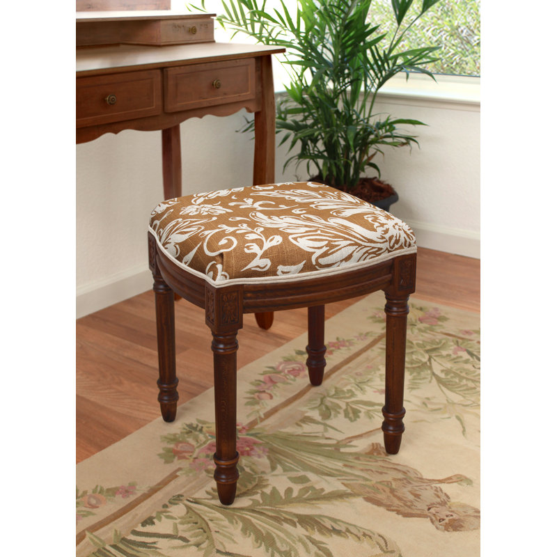 Camilly Solid Wood Accent Stool, Walnut, Caramel