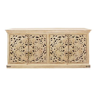 71" Beige Solid Wood Sideboard with Four Doors