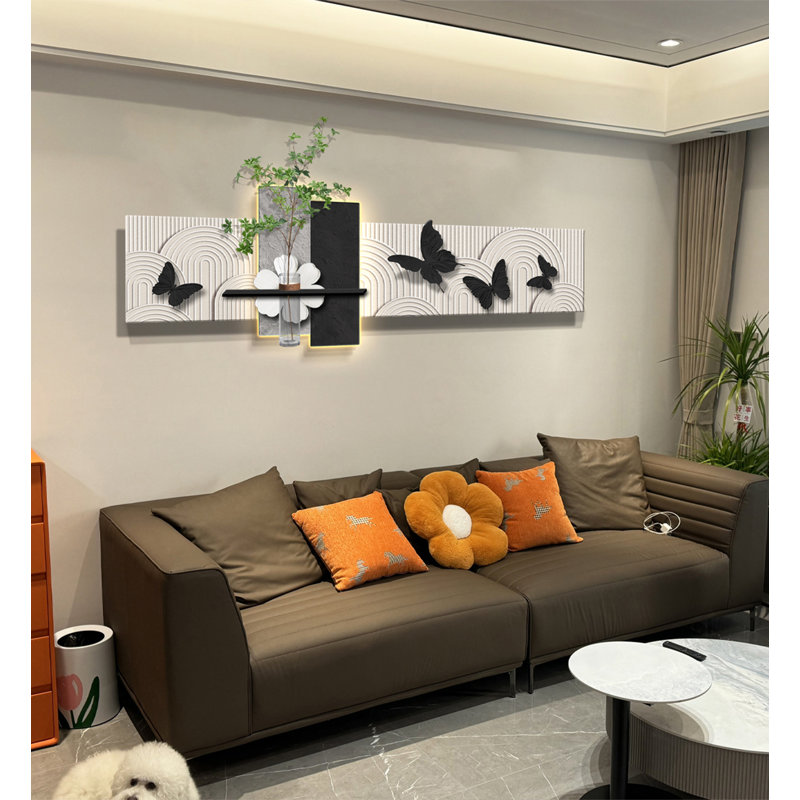 Décoration murale moderne minimaliste de plantes grès vertes hydroponique, H 19,69 po x l 55,12 po x P 4,65 po