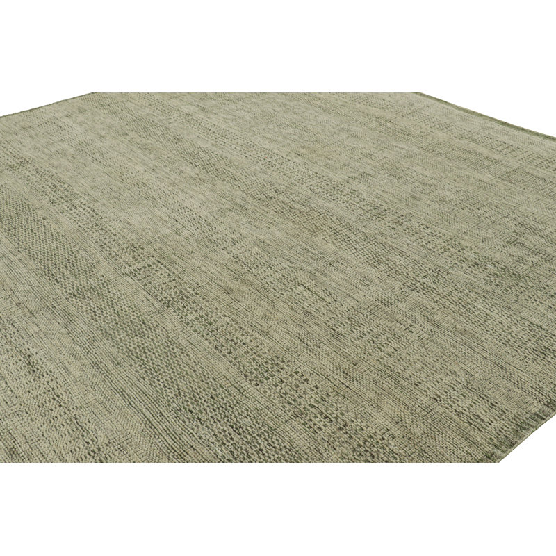 Hand Knotted Wool Striped Area Rug, Rectangle 9' x 12'
