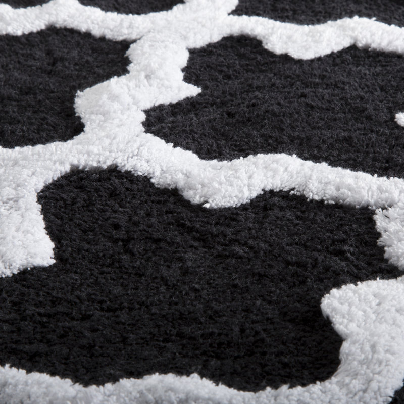 Ensemble de tapis de salle de bain 2 pièces Lavish Home - Tapis de bain 100% coton 41 x 24,5 pouces et 34 x 21 pouces avec imprimé de treillis texturé pour un décor de salle de bain élégant - Tapis de bain Tapis antidérapants lavables