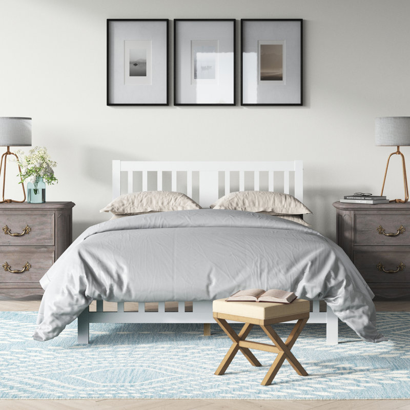 Lit en bois massif Jordon, Grand, Blanc