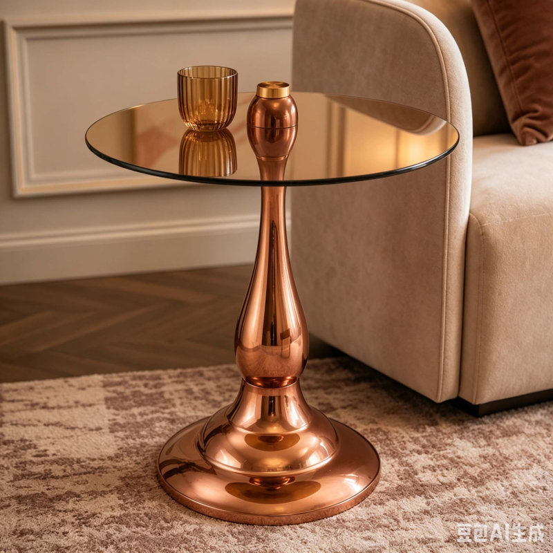 Table de bout ronde 19,6 pouces, Brun, or rose