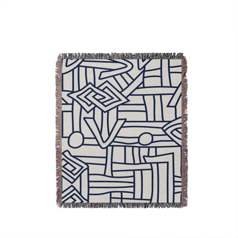 Jeté en coton Diof Abstract Pirnt, 50" x 70"  – Full/Double, Navy Blue