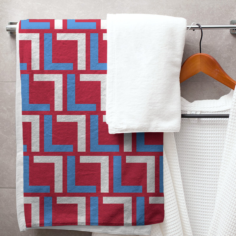 Serviette de bain, Rouge / bleu clair / blanc