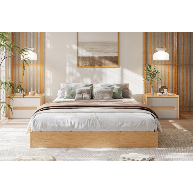 Cadre de lit plateforme en bois, cadre de lit en bois sans tête de lit, Grand lit, Orange