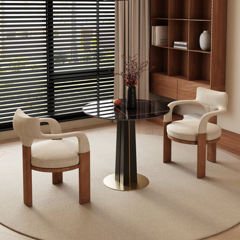 Modern 33" Round Dining Table with Gold Pedestal Base, Faux Marble or Tempered Glass Top, Compact Luxury Table for 2～4