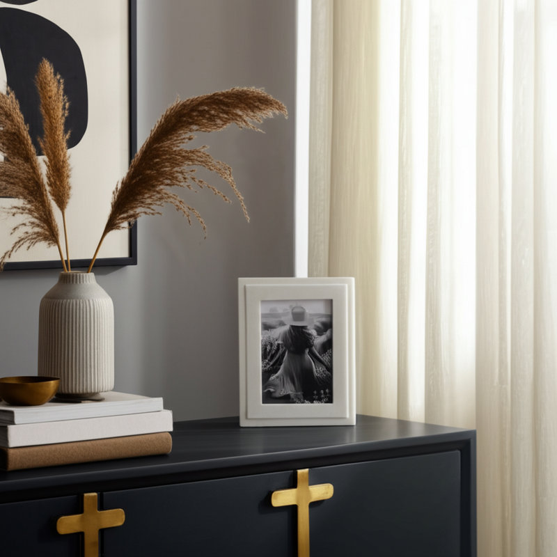 Modern Glam Stone Marble Frame with Sleek Beveled Edges and Luxe Handcrafted Detailing