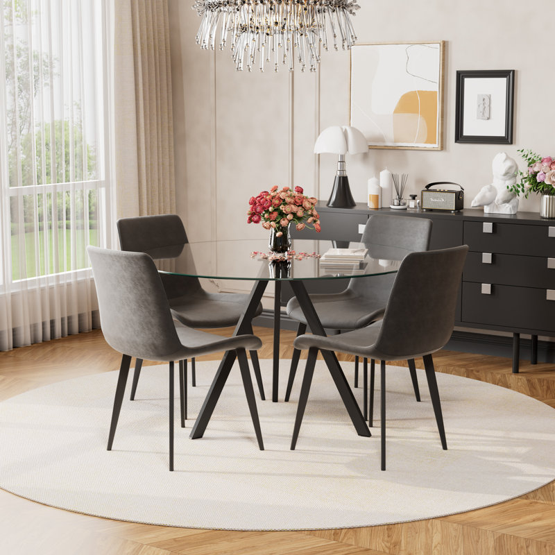 Modern Glass top Pedestal Dining Set, Gray