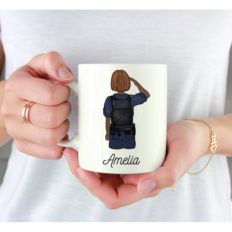 Tasse à café personnalisée, Brun / femme, agent de police 22, Oui