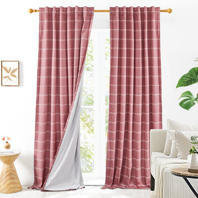 Total Blackout Plaid Pattern Double-Layer Thermal Insulated Window Curtains (Set of 2)