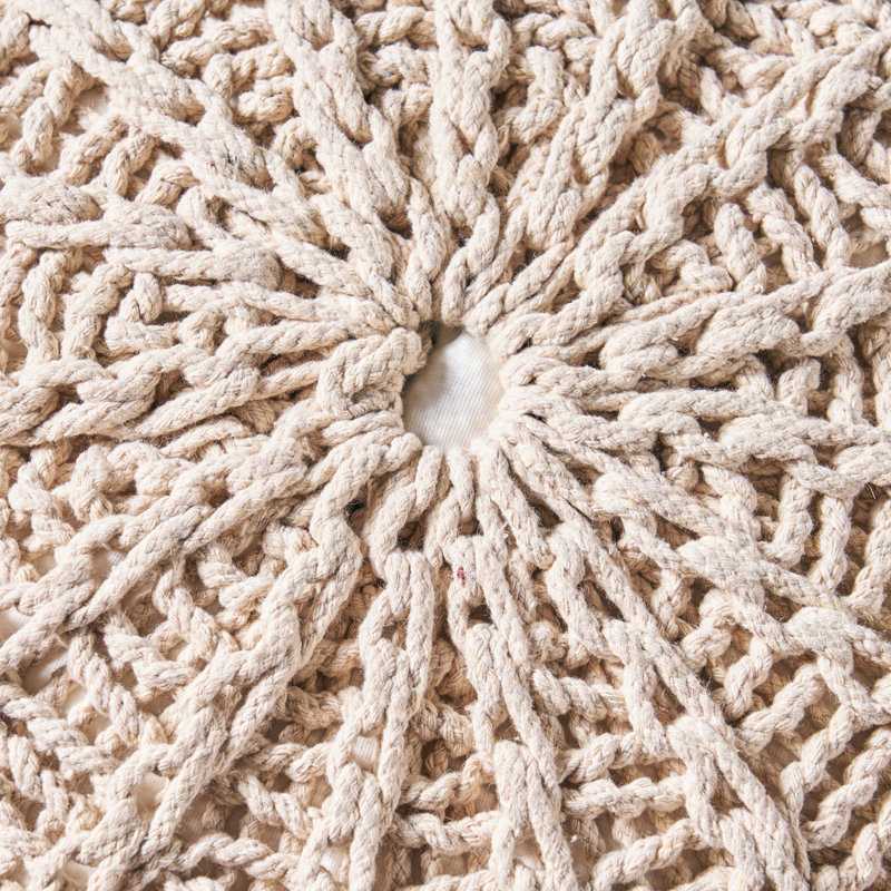 Modern Cotton Round Pouf, Beige