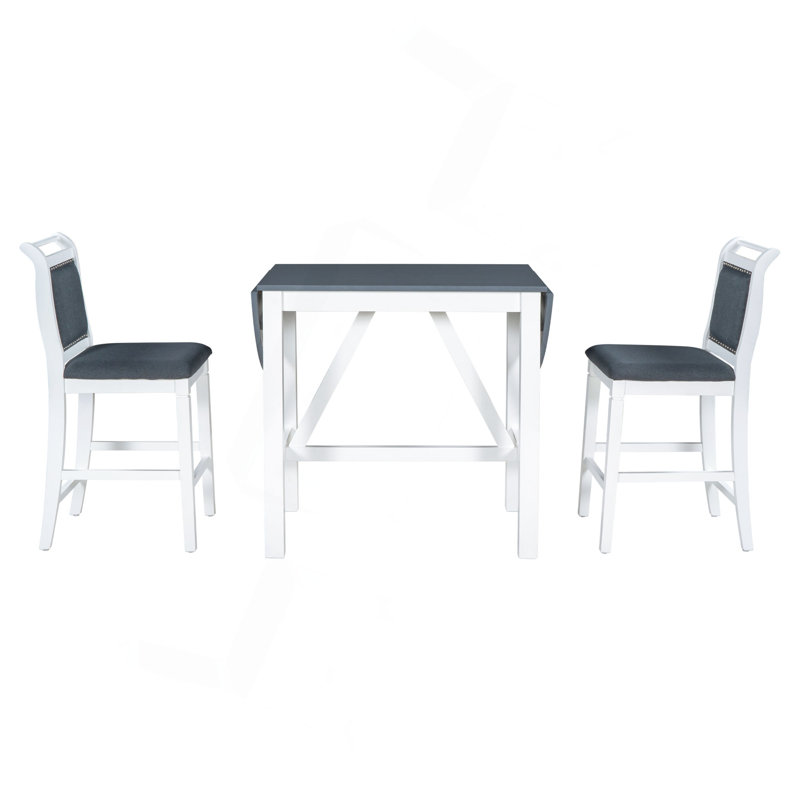 Ensemble de table de salle à manger à hauteur de comptoir en bois 3 pièces avec 2 chaises rembourrées pour une petite place