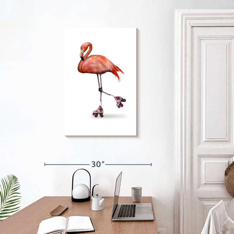 Flamingo Roller Skating, 30" H x 20" W