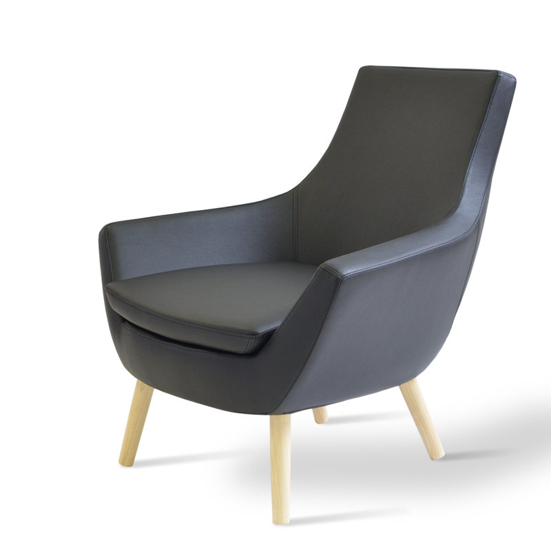 Lakewood Wood Wide Armchair, Brown Faux Leather