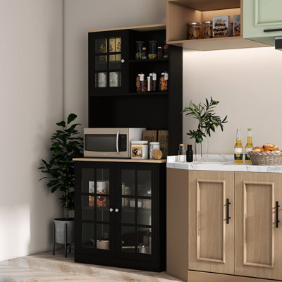 Armoire de salle de bain 72 po, noire, avec grand comptoir, tablettes réglables pour garde-manger autoportant, salle de lecture