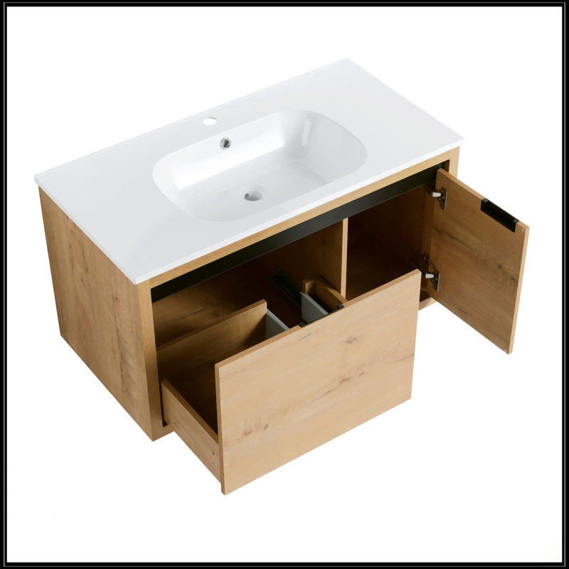 Meuble-lavabo mural 36 po avec lavabo gel, Imitation chêne