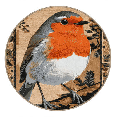 Washable European Robin Birds Area Rug