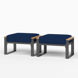 Outdoor Aluminum Ottoman With Olefin Cushion (Set of 2)