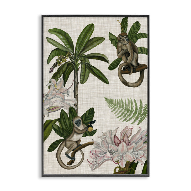 Art de giclée, étude de singe tropical par Vision Studio, H 30 po x l 20 po, Giclée encadrée noir minuit