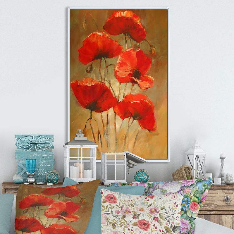 Coquelicots rouges Salm III, H 20 po x l 12 po x P 1 po, Cadre flottant blanc