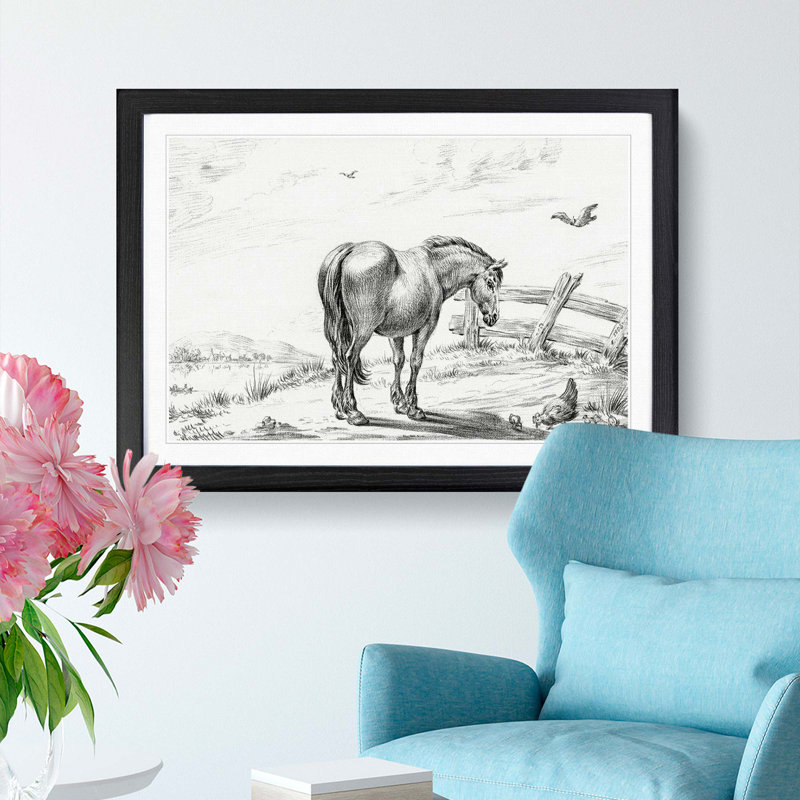 Horse in a Meadow by Jean Bernard - Framed Print, 48cm H x 65cm W x 2cm D, Black Framed