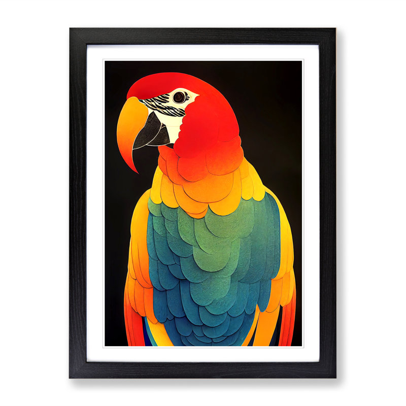 Parrot Art - Single Picture Frame Print, Black, 64cm H x 46cm W x 2cm D