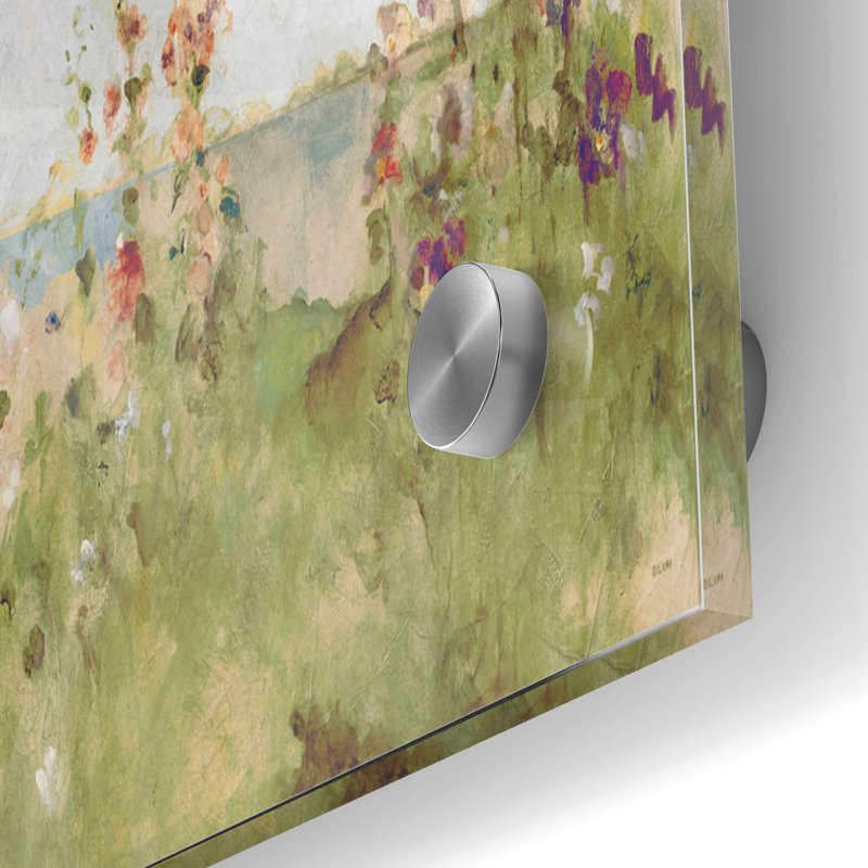 «Hollyhocks by the Sea» par Cheri Blum, art mural en verre acrylique, H 24 po x l 36 po x P 0,2 po