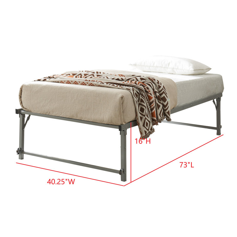 Lit de jour simple en métal avec lit gigogne escamotable, structure de lit d'invité à lattes en acier robuste, peu encombrante, chambre et salon