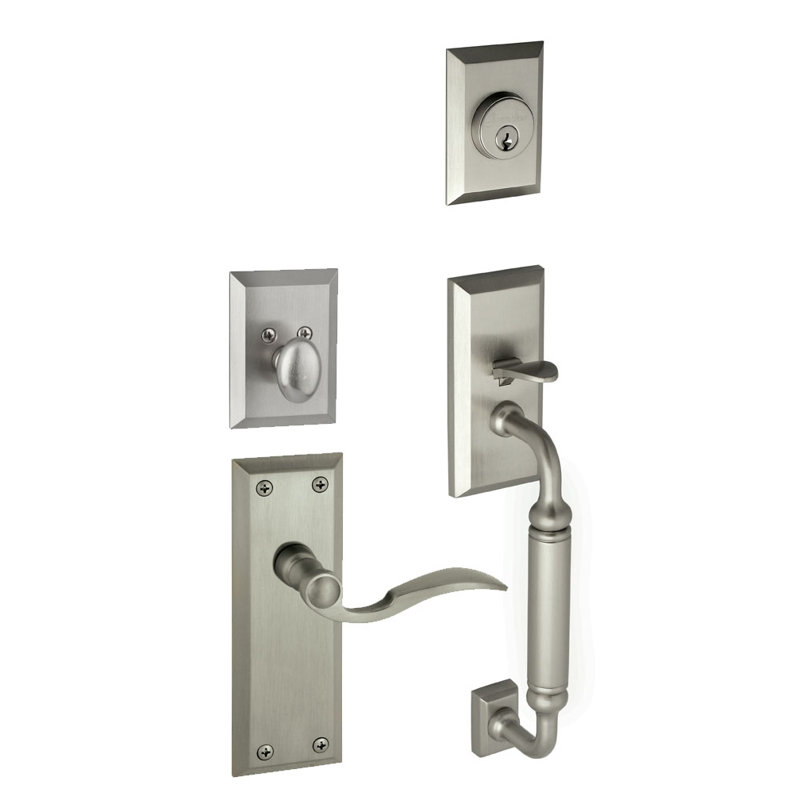 Fifth Avenue Handleset with Deadbolt and Door and Rosette, Satin Nickel