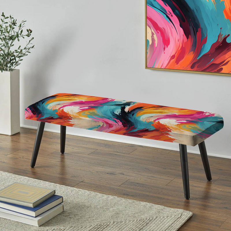Colorful Colorful Painterly Ikat Symphony - Banc rembourré abstrait noir