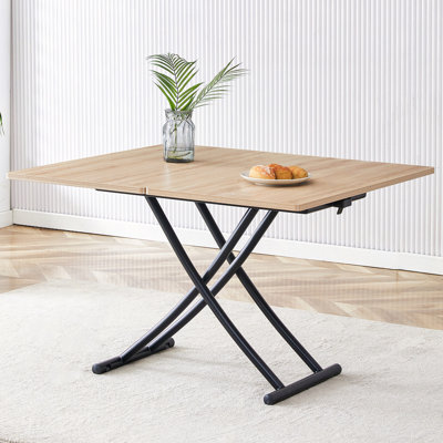 Table élévatrice multifonctionnelle moderne avec plateau MFC de 0,8 po et pieds en métal noir, pouvant être utilisée comme coiffeuse, table basse, table de salle à manger et bureau