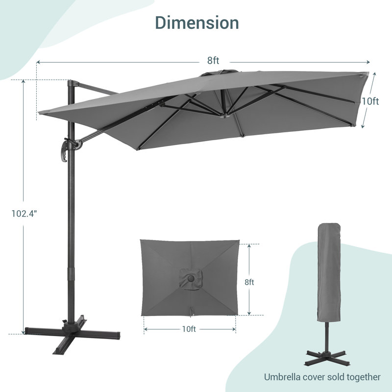 Ruy 96" x 120'' Umbrella, Grey Fabric